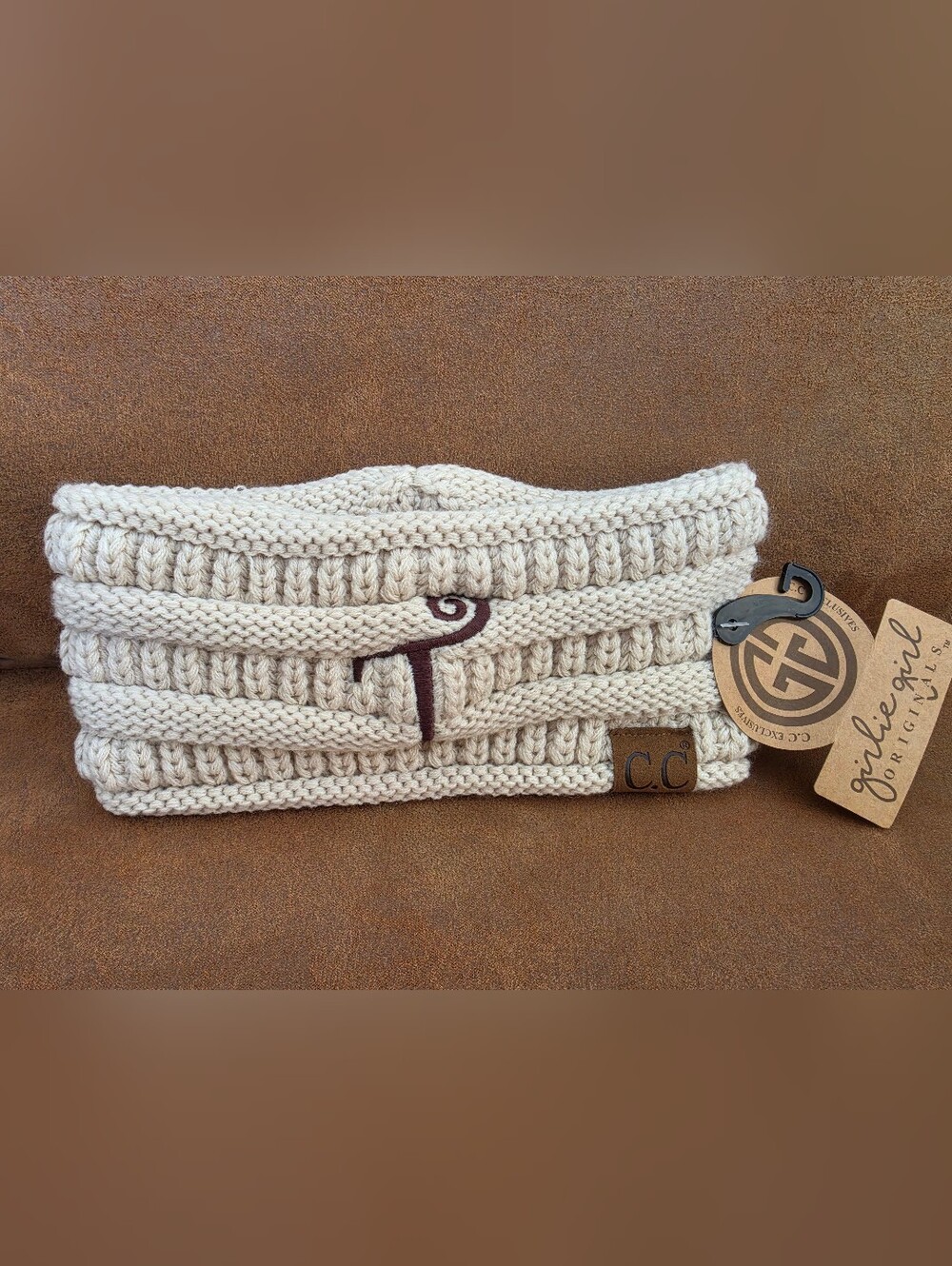 CC Cream Knit Headband with Subtle Embroidery T